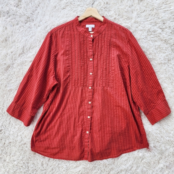 Charter Club Striped Pintuck Button Front Blouse‎ - Picture 1 of 5
